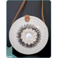 Sea Shell White Round Rattan Bag