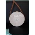 White Round Rattan Bag With Woven Net