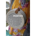 White Round Rattan Bag With Woven Net