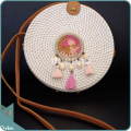 White Round Rattan Bag With Pink And White Dream Catcher