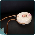 White Round Rattan Bag With Pink And White Dreamcatcher