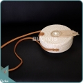 White Round Rattan Bag With Brown Dangling Dreamcatcher