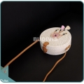 White Round Rattan Bag With Pink And Brown Dangling Dreamcatcher