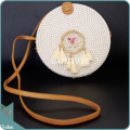 Cream Round Rattan Bag With Mini Dreamcatcher