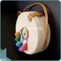 White Round Rattan Bag With Rainbow Colour Dreamcatcher