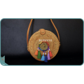 Natural Solid Round Rattan Bag With Rainbow Dream Catcher