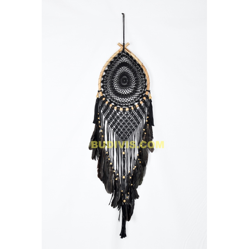 Black Handwoven Teardrop Design Lace Wall Hanging Dream Catcher