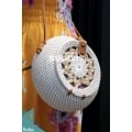 Bowl-Shaped White Rattan Bag With Woven Top