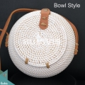 Bowl-Shaped Rattan Bag, Pure White