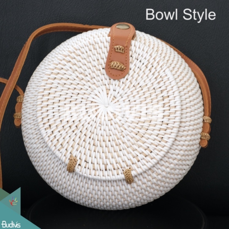 Bowl-Shaped Rattan Bag, Pure White