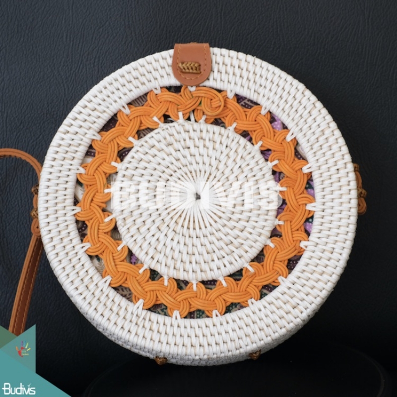 Orange Hand-Woven White Rattan Bag