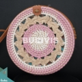 White And Pink Rattan Bag With Handwoven Top