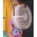 White And Pink Rattan Bag With Handwoven Top