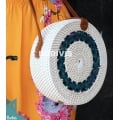 White Rattan Bag, Blue Hand-Woven