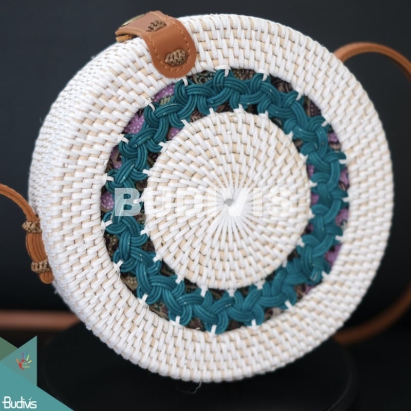 White Rattan Bag, Blue Hand-Woven