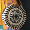 Black Striped Natural Round Rattan Bag With Handwoven Top