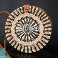 Black Striped Natural Round Rattan Bag With Handwoven Top