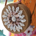 Natural Round Rattan Bag With Shell Ornament