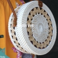 White Rattan Bag With Cream Handwoven Pattern On Top