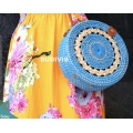 Blue Rattan Bag, Cream Handwoven