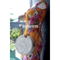 White Rattan Bag With White Sunflower Pattern