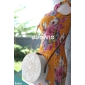 White Rattan Bag With White Sunflower Pattern