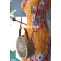 Batik-Embellished Tote And Crossbody Rattan Round Bag