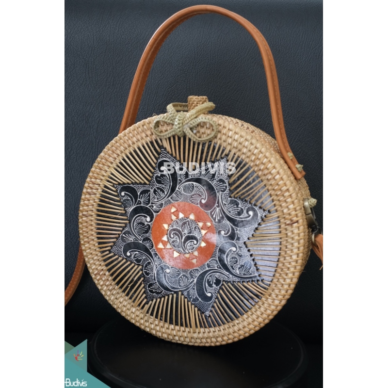 Batik-Embellished Tote And Crossbody Rattan Round Bag