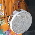 White Tote And Crossbody Rattan Round Bag