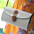 White Mini Envelope Rattan Bag, Straw Bag, Hand-Woven Shoulder Bag