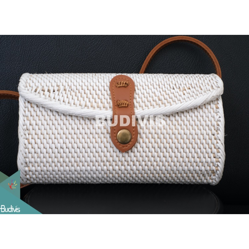 White Mini Envelope Rattan Bag, Straw Bag, Hand-Woven Shoulder Bag