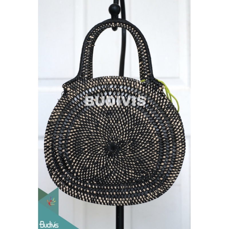 Black Handwoven Rattan Tote