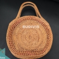 Round Tote Bag 100% Handmade Classic Natural Rattan Round Tote Bag