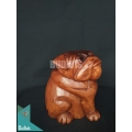 Indonesian Hand-Carved Wood Carving Of A Sittinyg Bulldog