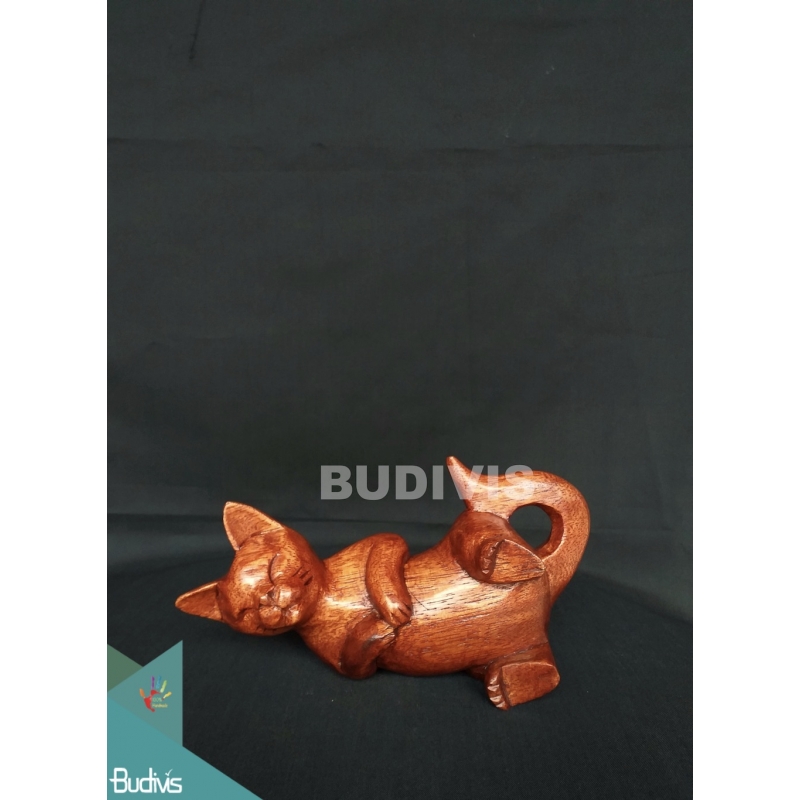 Best Seller Wood Carved Sleep Cat From Indonesia
