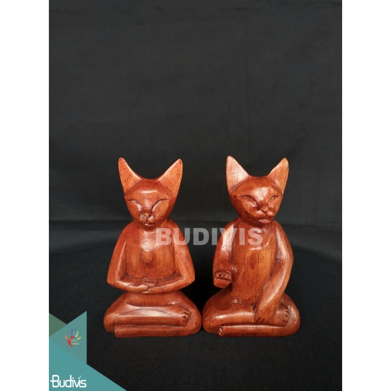 Indonesian Hand-Carved Wood Couple Cats