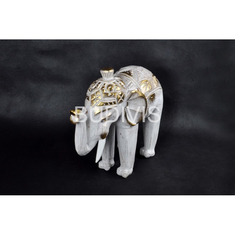 White Painted Elephant Wooden Animal Statue