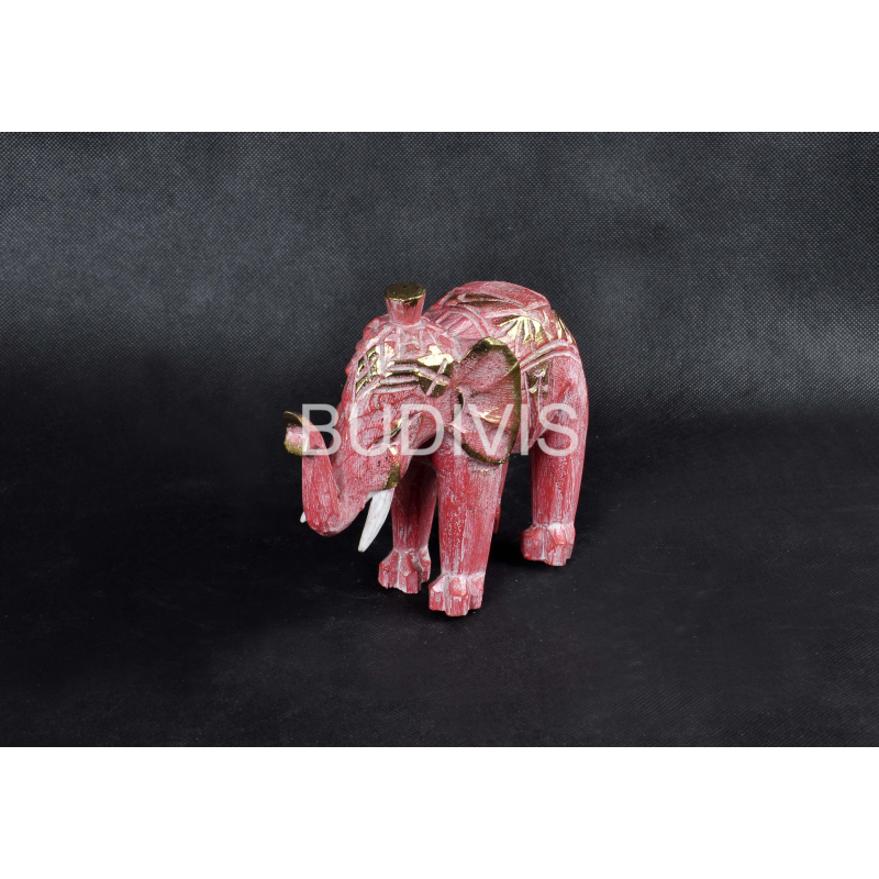 Red Lacquered Elephant Wooden Animal Statue