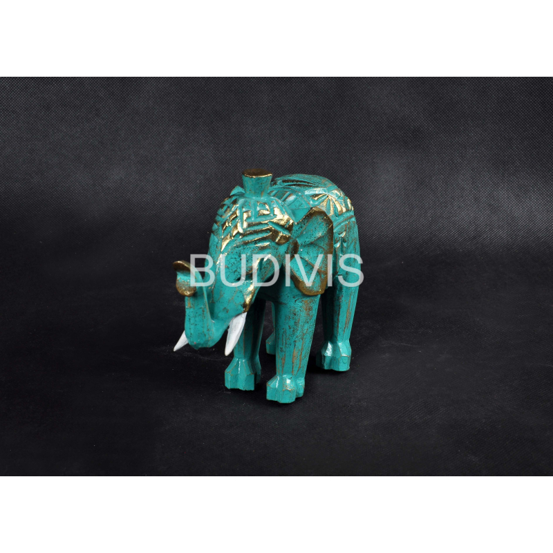 Green Painted Elephant Wooden Animal Statue