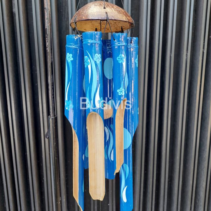 Best Hand Painted Blue Teardrop Pattern Bamboo Wind Chime