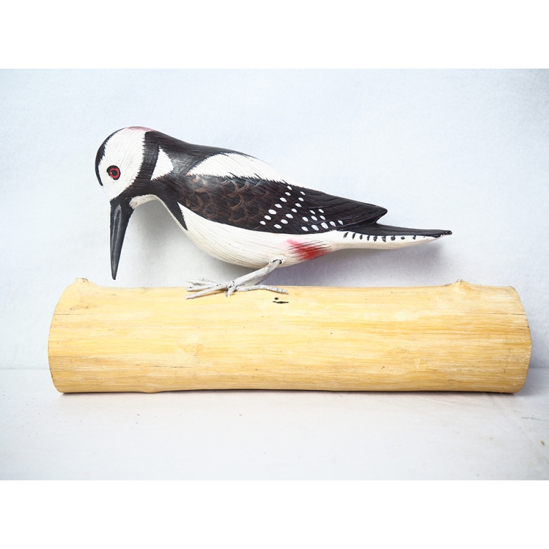 Figurine Wooden Bird, Wood Bird Carving Dendrocopos Major