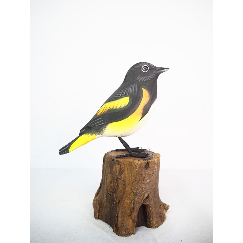 Figurine Wooden Bird, Wood Bird Carving American Redstart