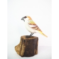 Figurine Wooden Bird, Wood Bird Carving Large Sparrow