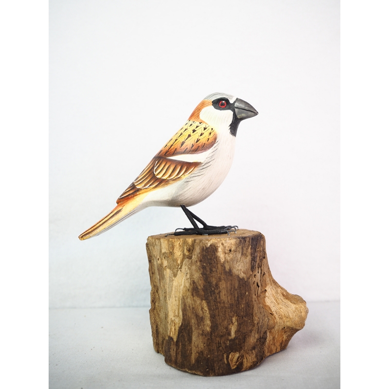 Figurine Wooden Bird, Wood Bird Carving Large Sparrow