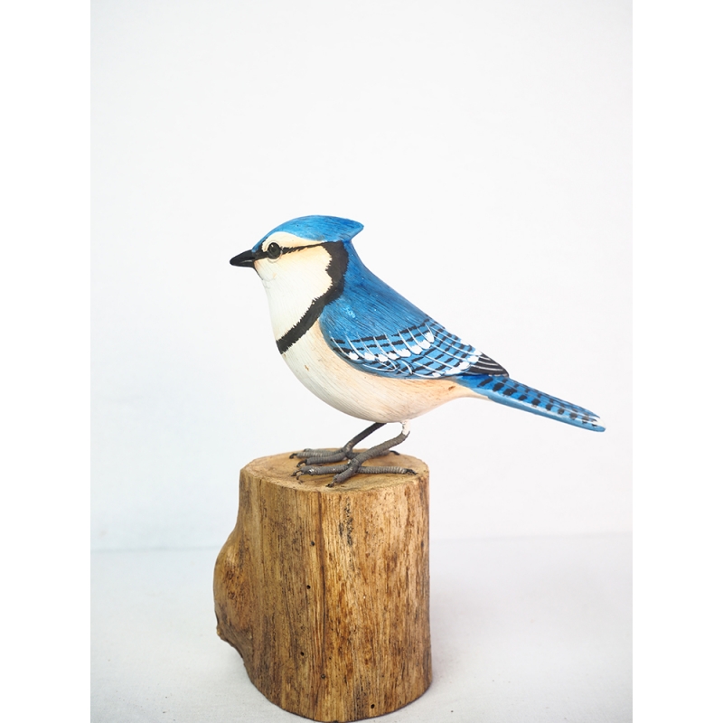 Figurine Wooden Bird, Wood Bird Carving Blue Jay