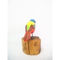 Figurine Wooden Bird, Wood Bird Carving Painted Bunt