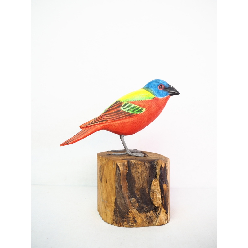 Realistic Wooden Bird Painted Bunting