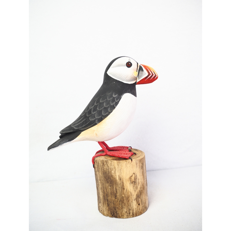 Figurine Wooden Bird, Wood Bird Carving Atlantic Puffin