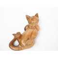 Wooden Animal Statue Model Lying Cat