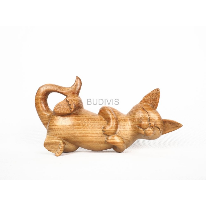 Wooden Animal Statue Model Lying Cat